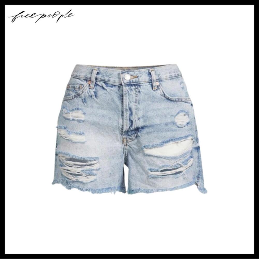 Free People Maggie Mid Rise Distressed Denim Shorts - Picture 4 of 9